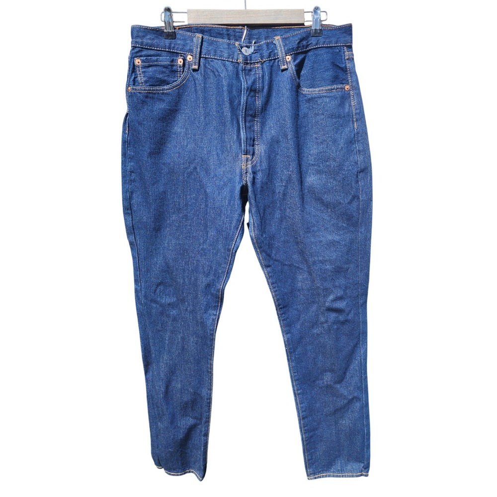 Levis 501 Original Fit Jeans Mens 36x34 Dark Wash Straight Leg Denim WaterLess